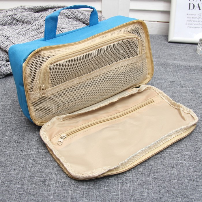 Набор косметичек 3 в 1 "Путешествие", отдел с карманами на молниях, ручка, цвет голубой