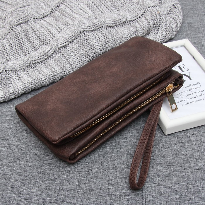 Клатч женский, 2 отдела на молниях, с ручкой, цвет коричневый