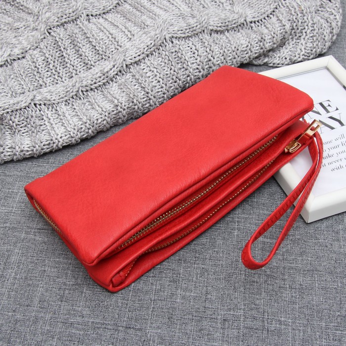 Клатч женский, 2 отдела на молниях, с ручкой, цвет красный