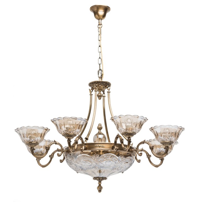 Люстра подвесная "Паула" 8x60W+4x40W E27+E14 латунь 100x100x272см