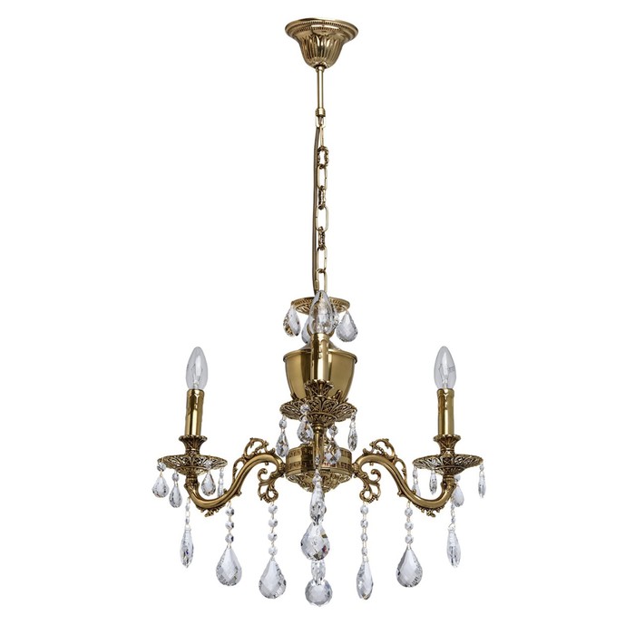 Люстра подвесная "Паула" 3x60W E14 латунь 56x56x118см