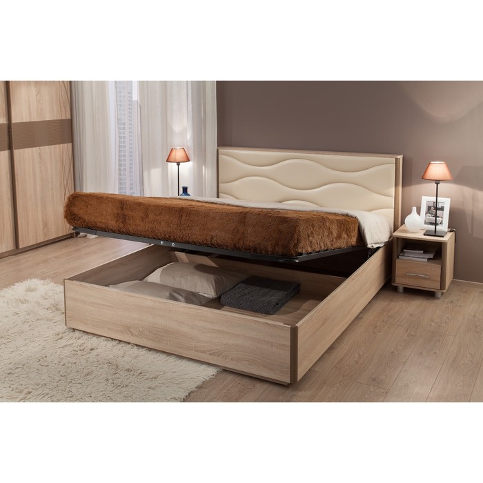 Кровать 1,6 Люкс Ривьера с основанием, 1704х2144х1021 Дуб сонома/молочный шоколад