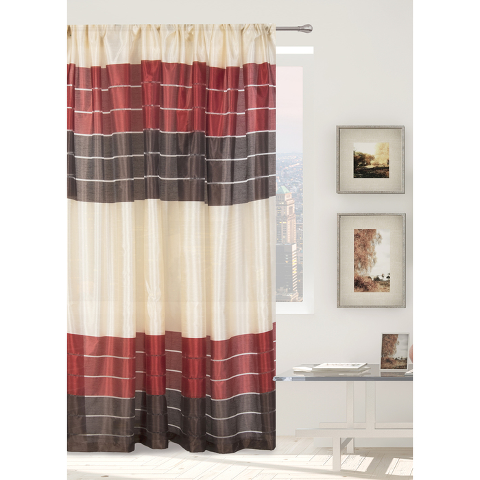 Тюль "Этель" 290х280 Гамма красный (горизонтальная полоса) б/утяжелителя, 100% п/э