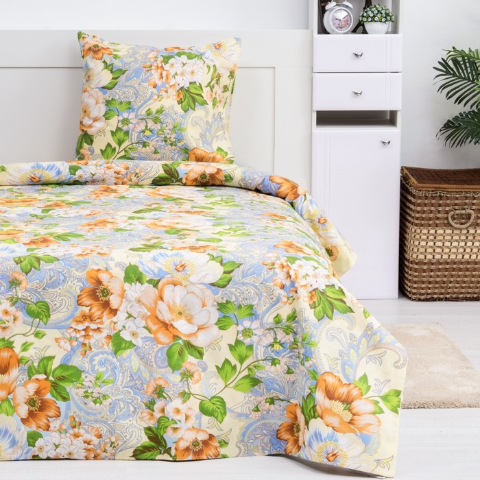 Постельное бельё Экономь и Я 1,5 сп. Жёлтые пионы 143х215 ± 5 см, 150х214 ± 5 см, 70х70 ± 5 см - 1 шт, 120 ± 6 гр/м², 100% хл, бязь