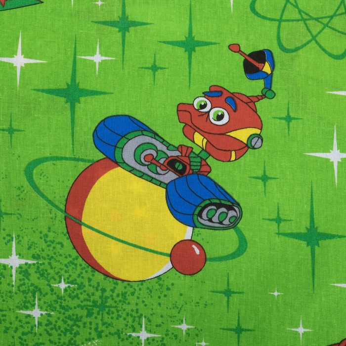 Постельное бельё "Экономь и Я" 1,5 сп. Космос цвет зелёный 145х210 ± 5 см, 150х210 ± 5 см, 50х70 ± 5 см, бязь 120 гр/м²