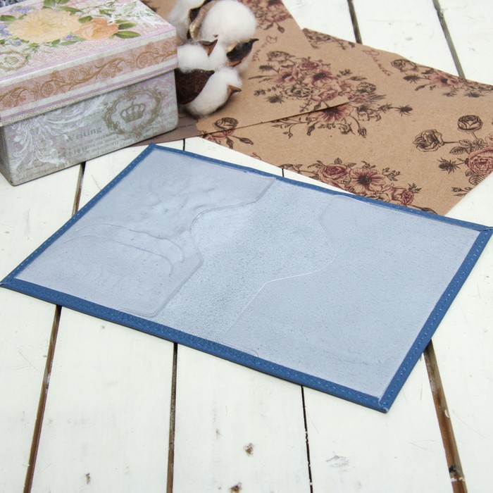 Обложка для паспорта, герб, флотер, цвет синий