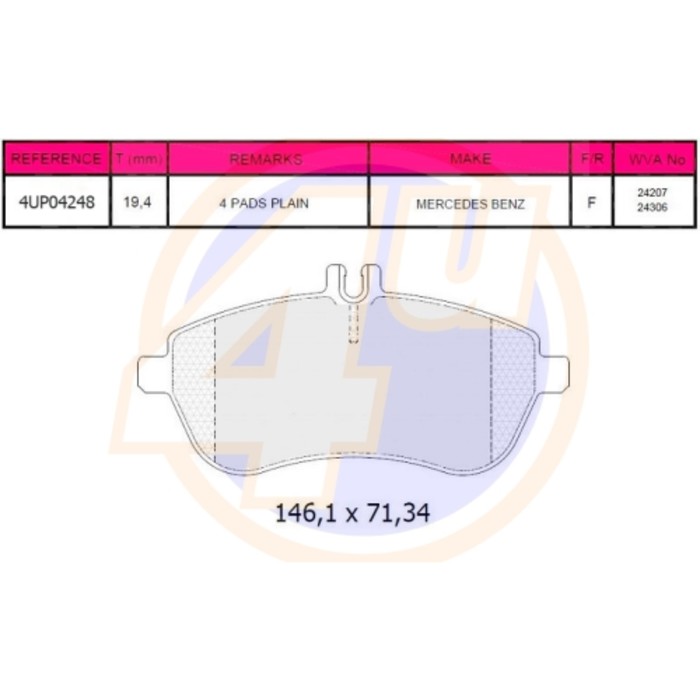 Колодки тормозные 4U 4UP04248
