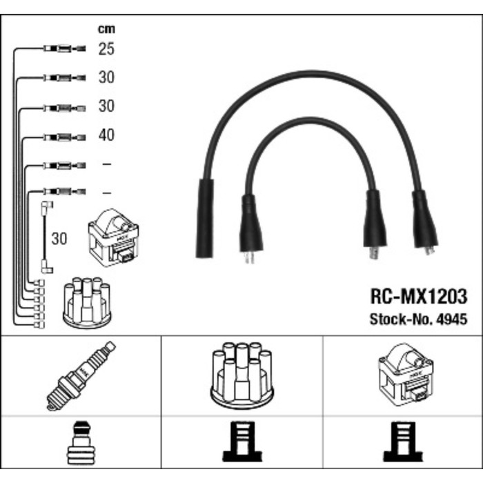 Провода высоковольтные, комплект NGK 4945 RC-MX1203