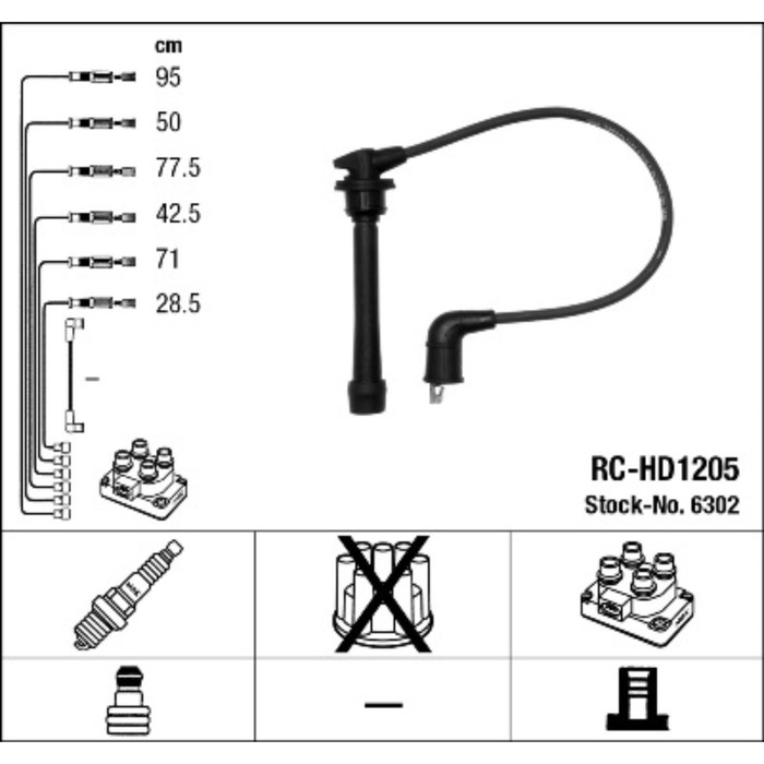 Провода высоковольтные, комплект NGK 6302 RC-HD1205