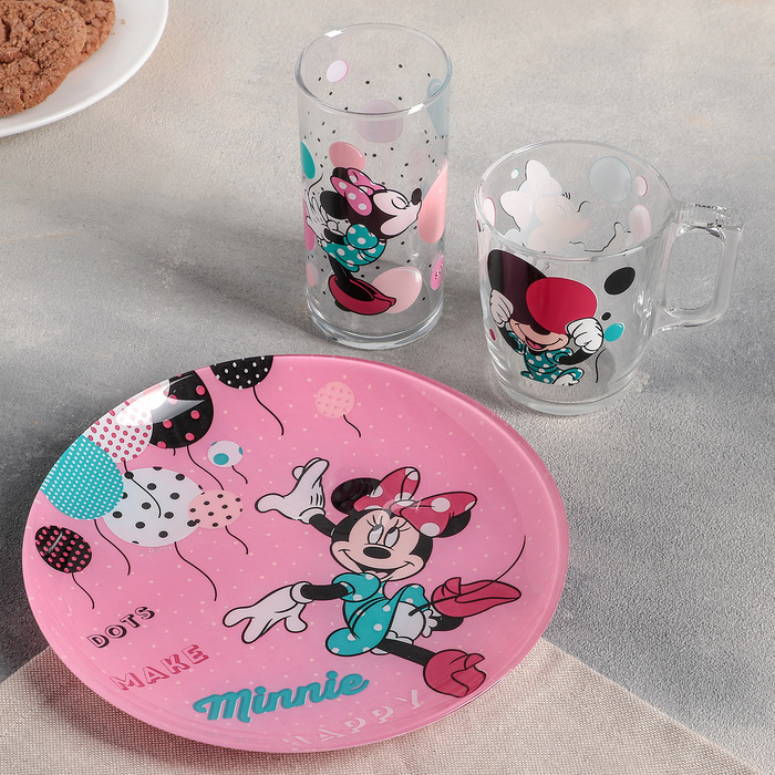 Набор посуды 3 предмета "Минни Маус": стакан 270 мл, кружка 250 мл, тарелка 20 см