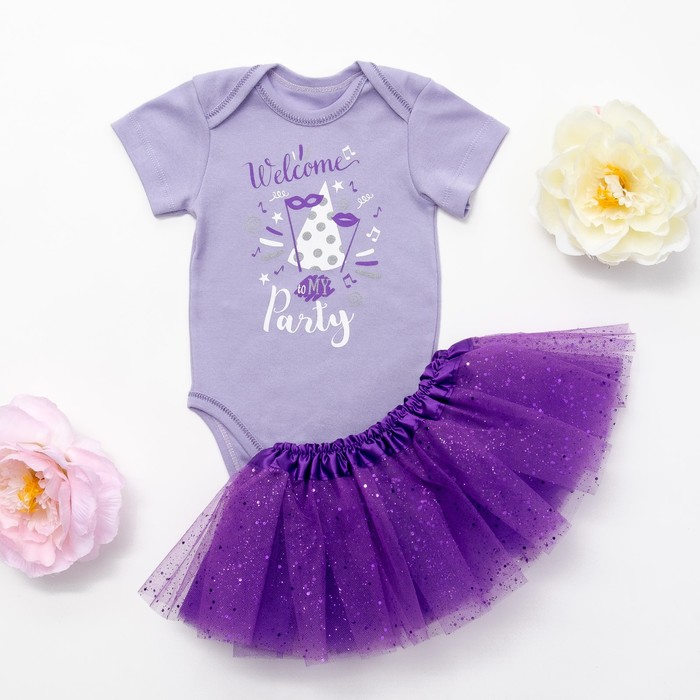 Набор детский Крошка Я "Welcome to party" юбка и боди, рост 68-74 см (6-9 мес)