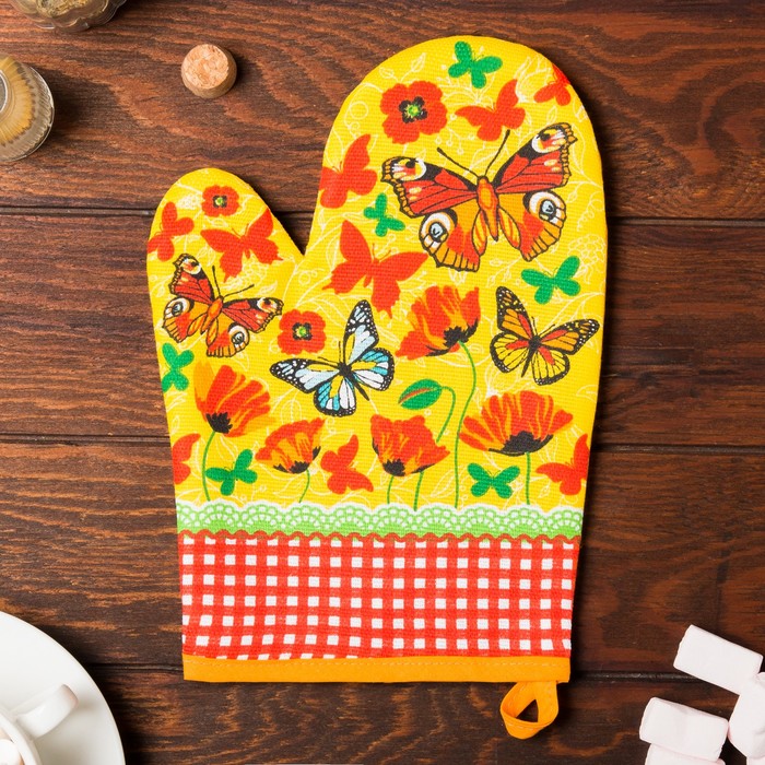 Варежка "Доляна" Маковое поле (вид 2), 18х26 см, 100% хлопок, рогожка 162 г/м2