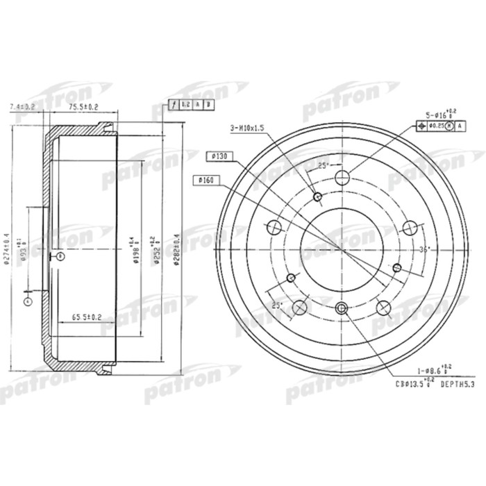 Барабан тормозной Patron PDR1190