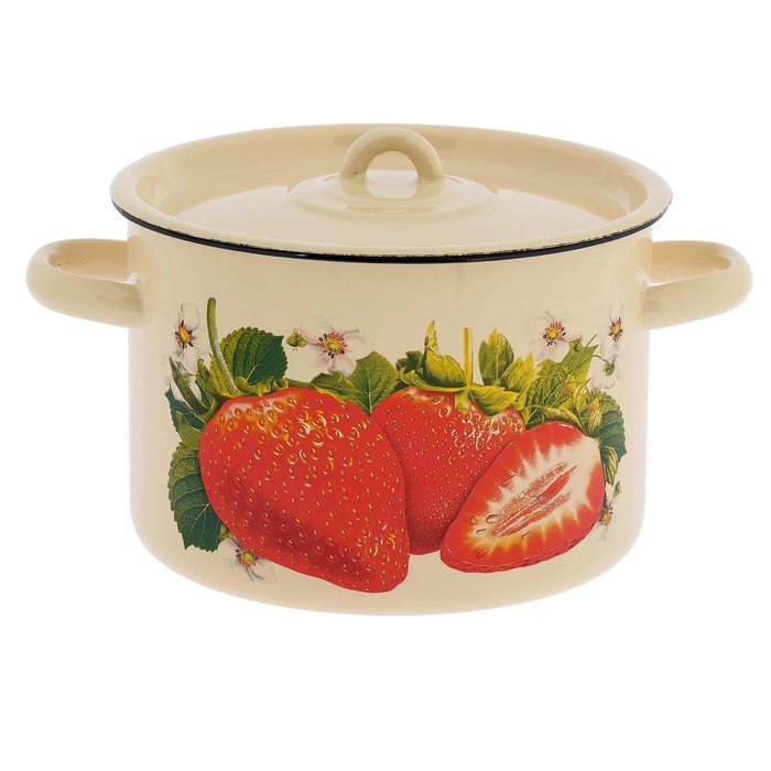 Кастрюля цилиндрическая 4,5 л "Клубника садовая", цвет кремовый