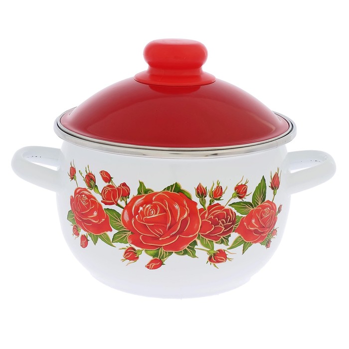 Кастрюля 2 л "Роза английская-2", цвет белый
