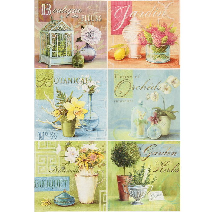 Декупажная карта "Карточки с букетами" плотность 45г/м2  формат А4