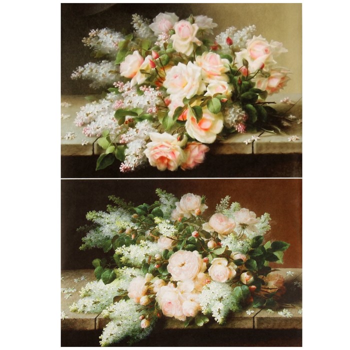 Декупажная карта "Букеты с белой сиренью и розами" плотность 45г/м2, формат А4