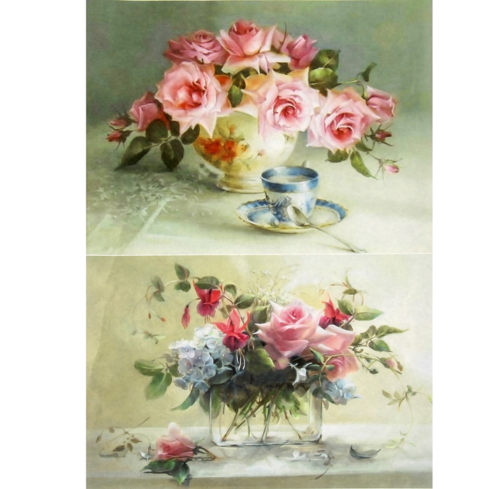 Декупажная карта "Розы в прозрачных вазах" плотность 45г/м2  формат А4