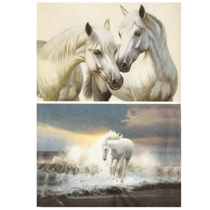 Декупажная карта "Белые лошади" плотность 45г/м2  формат А4