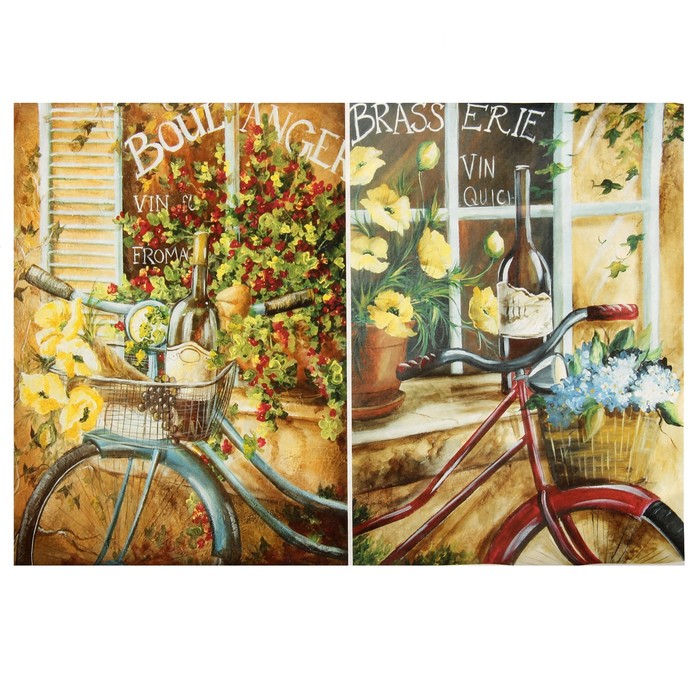 Декупажная карта "Велосипед у кафе" плотность 45г/м2  формат А4
