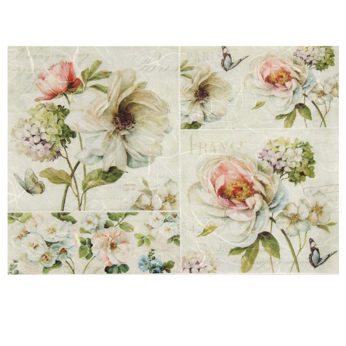 Рисовая декупажная карта "Пастельные букетики" плотность 25г/м2,  формат А4