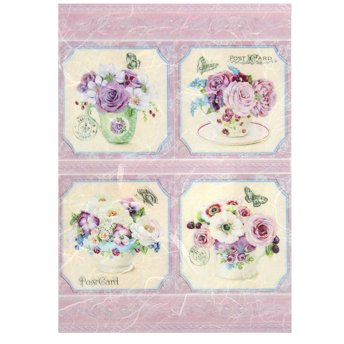 Рисовая декупажная карта "Розовая чайная дымка" плотность 25г/м2  формат А4