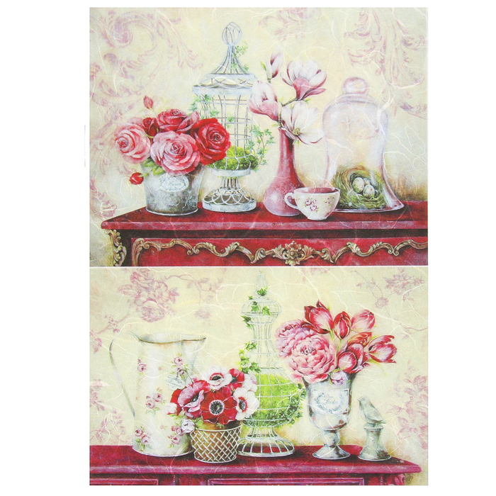 Рисовая декупажная карта "Натюрморт в розовых тонах" плотность 25г/м2  формат А4