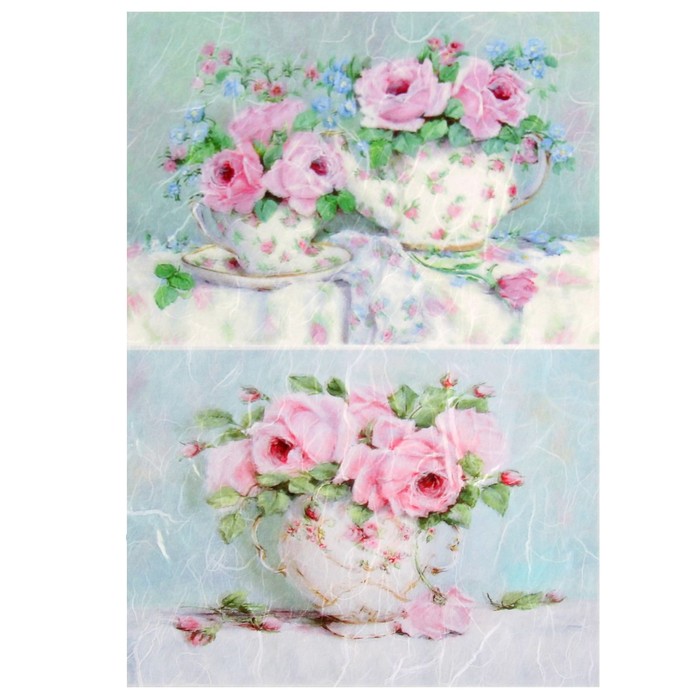 Рисовая декупажная карта "Натюрморты с пастельными розами" плотность 25г/м2, формат А4