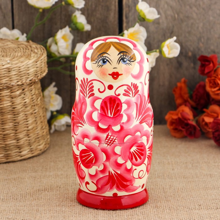 Матрёшка «Красная гжель», белое платье, 5 кукольная, 17 см