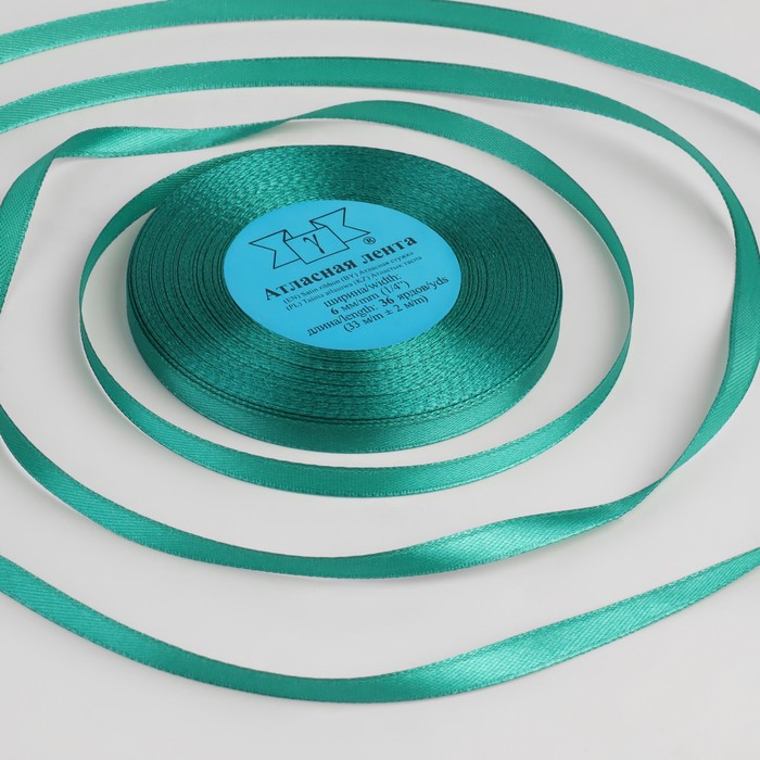 Лента атласная, 6мм, 33(±2)м, цвет изумруд, №016