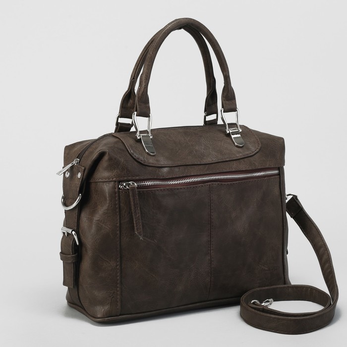 Сумка женская, отдел на молнии, наружный карман, длинный ремень, цвет коричневый