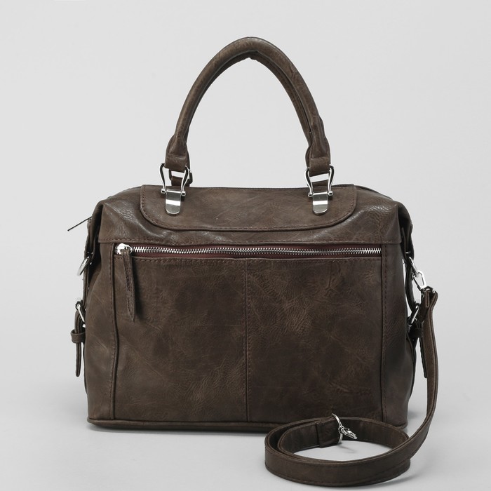 Сумка женская, отдел на молнии, наружный карман, длинный ремень, цвет коричневый