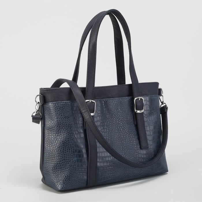 Сумка женская, отдел на молнии, наружный карман, длинный ремень, цвет синий