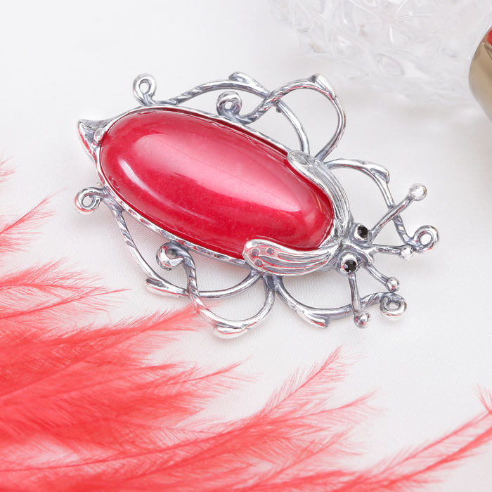 Брошь жук "Турмалин" в посеребрении