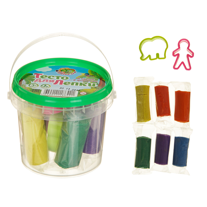 Тесто для лепки в банке, 6 цветов + 2 формочки, 150 г