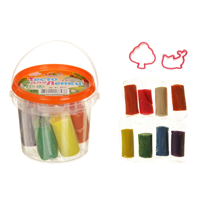 Тесто для лепки в банке, 8 цветов + 2 формочки, 200 г