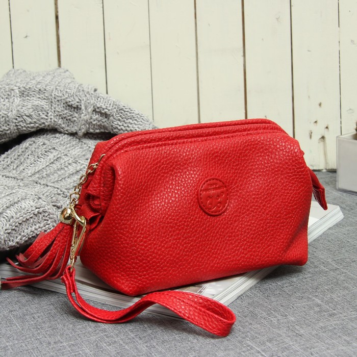 Косметичка-сумочка, отдел на молнии, с ручкой, цвет красный