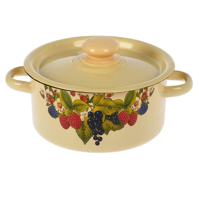 Кастрюля цилиндрическая 2 л, с декором, цвет палевый, с пластмассовой ручкой