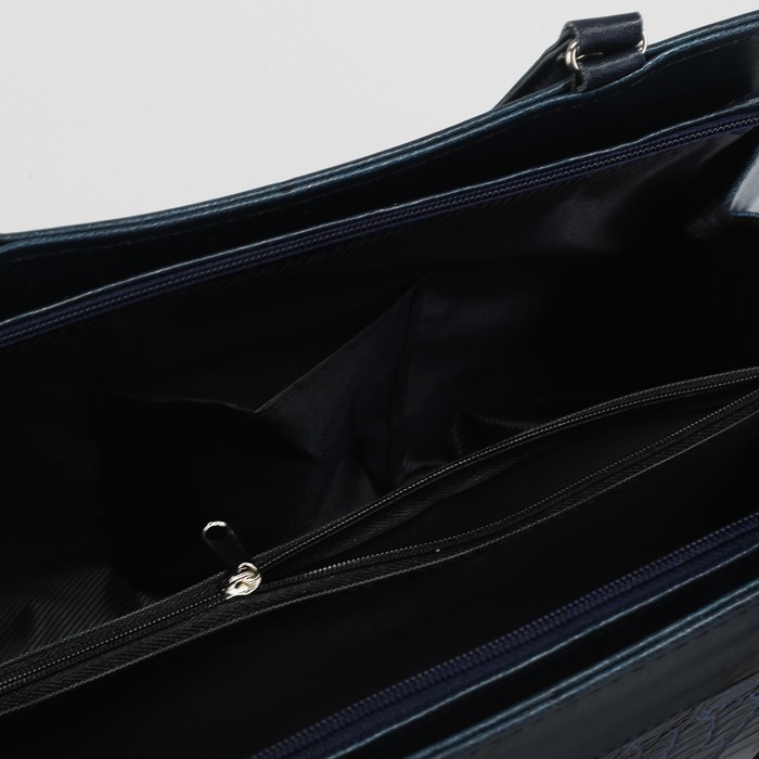 Сумка женская, отдел на молнии, наружный карман, длинный ремень, крокодил, цвет ярко-синий