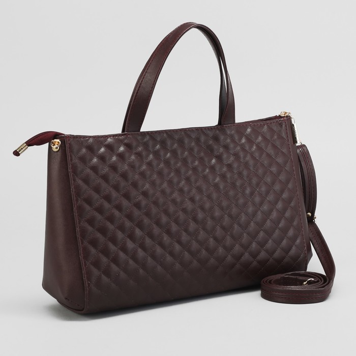 Сумка женская, отдел на молнии, наружный карман, длинный ремень, стёжка, цвет бордовый