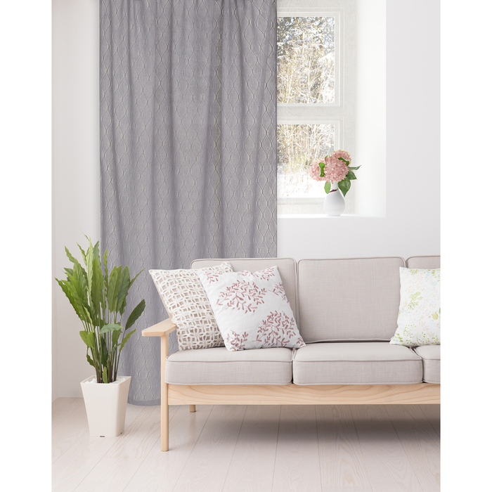 Штора портьерная "Этель" Плавные ромбы 135х270 см, цвет серый, 100% п/э