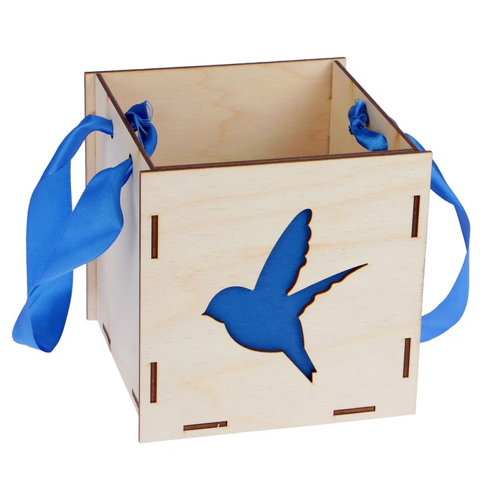 Подарочная коробка "Колибри", синяя, ручка- лента, 15х15х15см