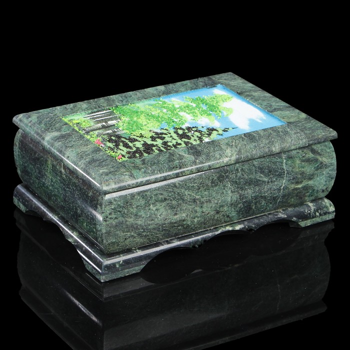 Ларец "Лето", каменные ножки, змеевик, 7х13х18см