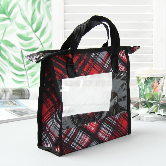 Косметичка банная "Фитнес", 1 отдел на молнии, принт "Красная клетка"