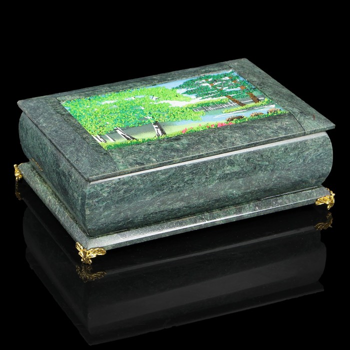 Ларец "Лето", бронзовые ножки, змеевик