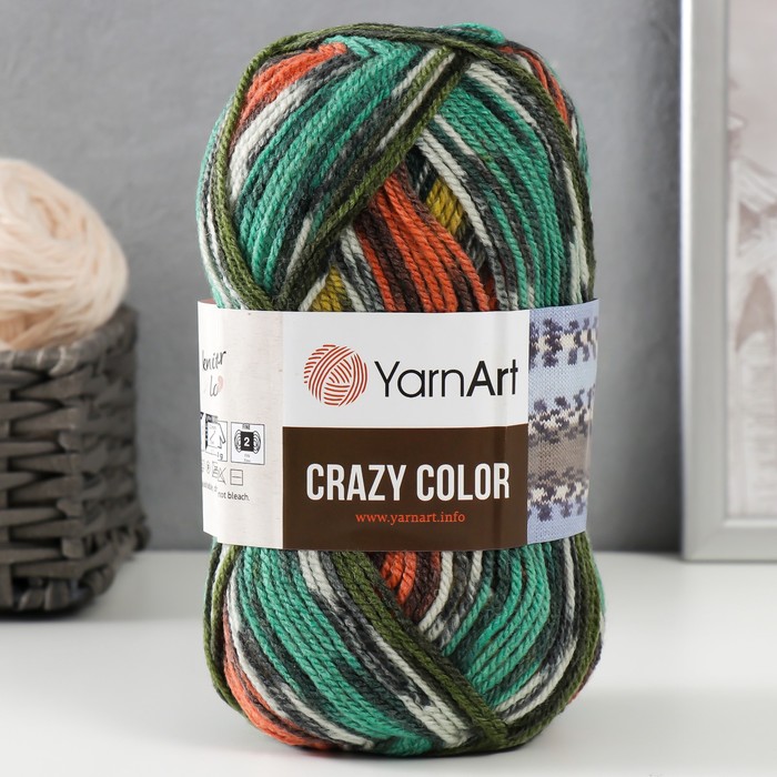 Пряжа "Crazy color" 25% шерсть, 75% акрил 260м/100гр (163 принт)