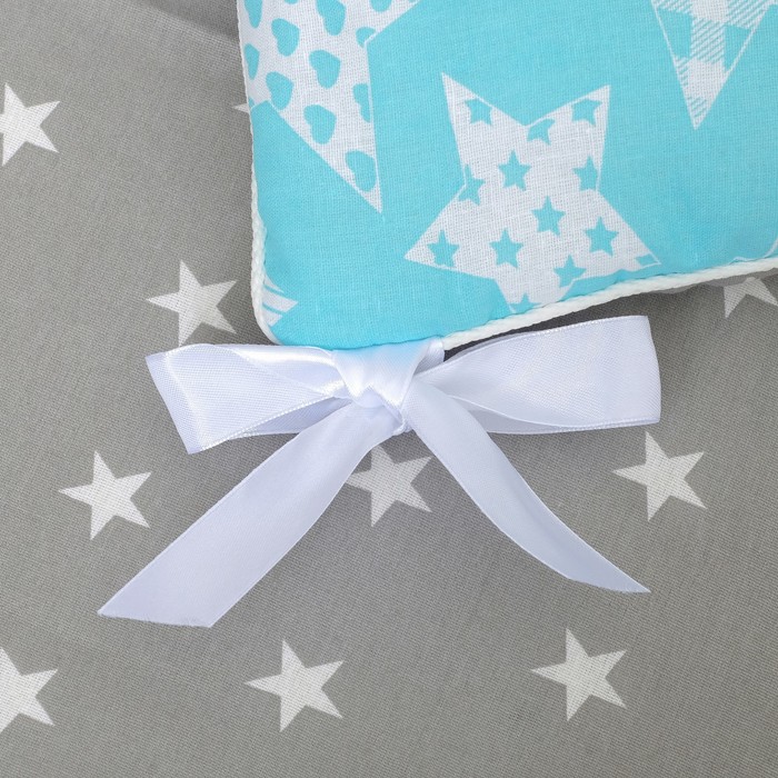 Комплект в кроватку ПРЕМИУМ Звезды серые, 22 предмета, цв гол/бирюза, бязь 120