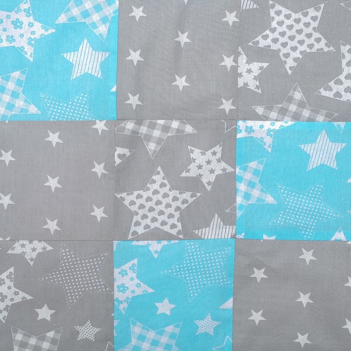 Комплект в кроватку ПРЕМИУМ Звезды серые, 22 предмета, цв гол/бирюза, бязь 120