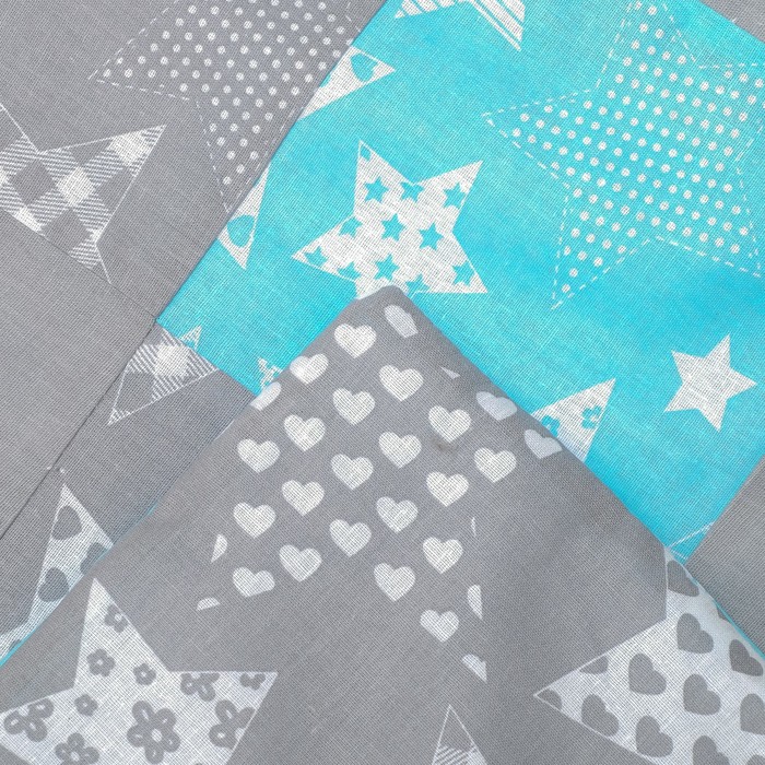 Комплект в кроватку ПРЕМИУМ Звезды серые, 22 предмета, цв гол/бирюза, бязь 120