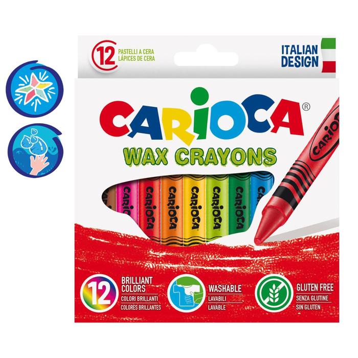 Мелки восковые 12 цветов Carioca Wax Crayons, диаметр 8 мм, круглые, в картонной коробке